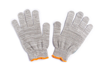 Construction workers gloves for work on construction site and premises repair on white background