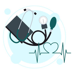 Tonometer and stethoscope isolated on the white background. Cardiology care concept. Vector illustration, eps 10