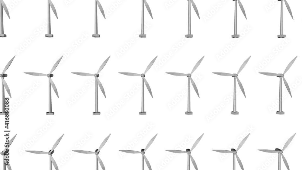 Poster three-dimensional low poly model of a rotating wind turbine. background. 3d rend