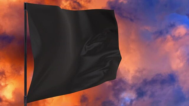 Black waving flag 3d seamless loop animation 4k. Black Flag on pole with sky background