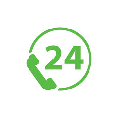 All-day customer support call-center. Flat vector icon green phone on white background 