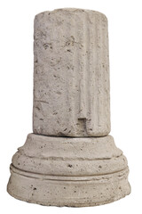 weathered fragment of the base of an ancient greek stone column isolated on white background