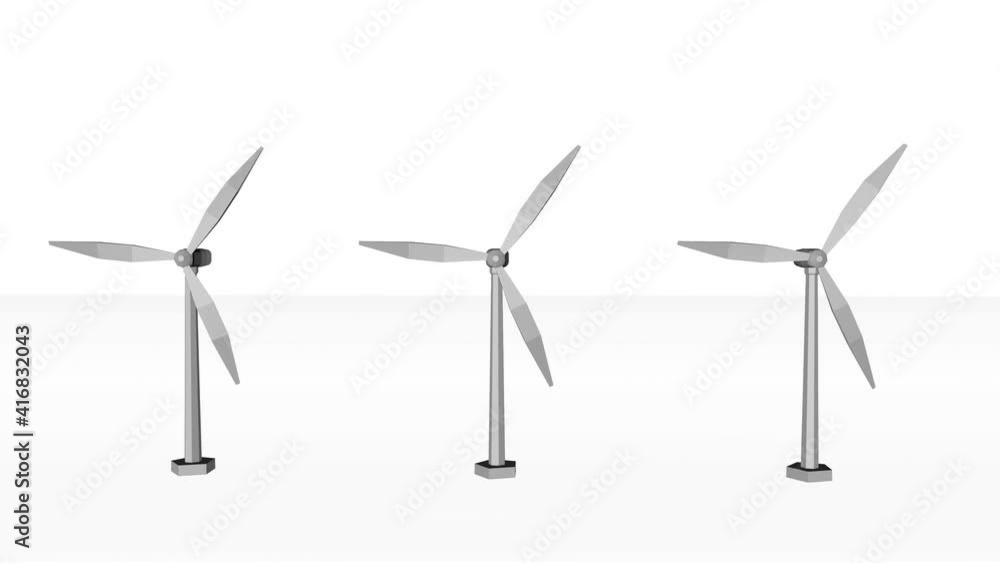 Poster three-dimensional low poly model of a rotating wind turbine. background. 3d rend