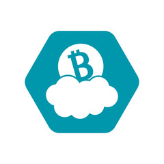 Cloud mining, economy, financial stock exchange, business vector concept. Virtual currency in cloud icon on the blue hexagon. 