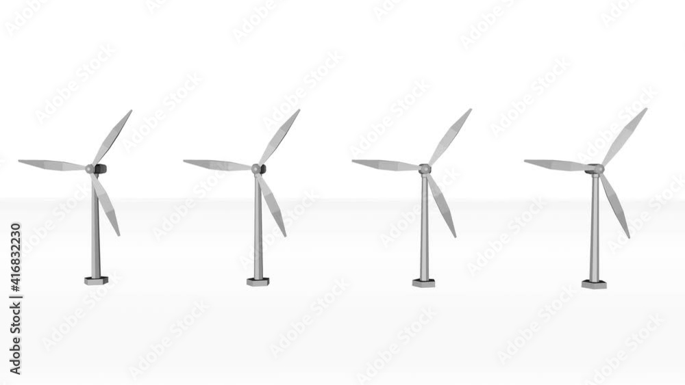 Poster three-dimensional low poly model of a rotating wind turbine. background. 3d rend