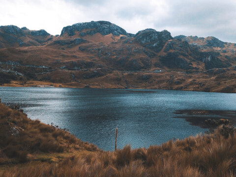 Lake and mountains of Cajas National Park, Ecuador.