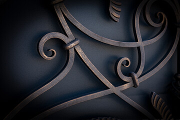 Exterior, private house, metal wrought iron gate, wrought iron gate decoration