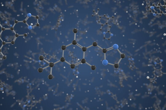 Xylometazoline molecule. Ball-and-stick molecular model. Chemistry related 3d rendering