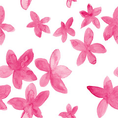 Obraz na płótnie Canvas Pink blossom flowers watercolor painting - seamless pattern on white background