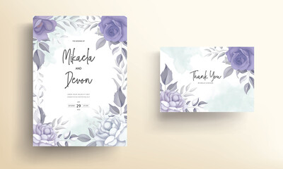 Naklejka na ściany i meble Modern wedding invitation card with beautiful purple flower decoration
