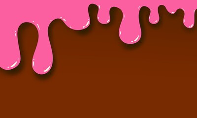 Liquid dripping drops of red paint. Rectangular pink background. Empty place.