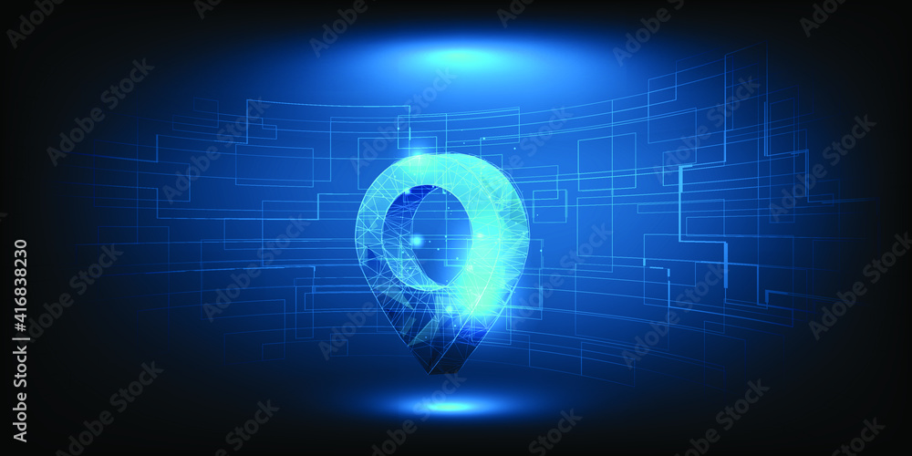 Poster location icon pin on futuristic room around with digital grid patterns for online marketing backgrou