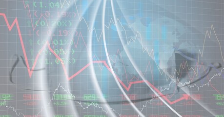 Digital illustration of a coronavirus Covid-19 cell lying by a mask over data processing