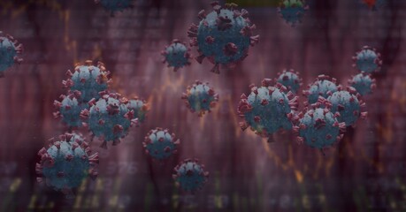Covid-19 cells and stock market data processing against 3D human head model wearing face mask
