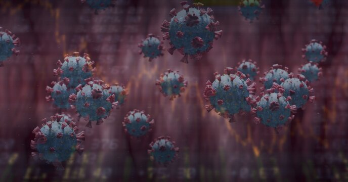 Covid-19 cells and stock market data processing against 3D human head model wearing face mask