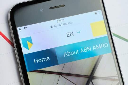 russia, st.petersburg, 14 February 2021 logo ABN AMRO Group NV on the website screen smartphone. Close up