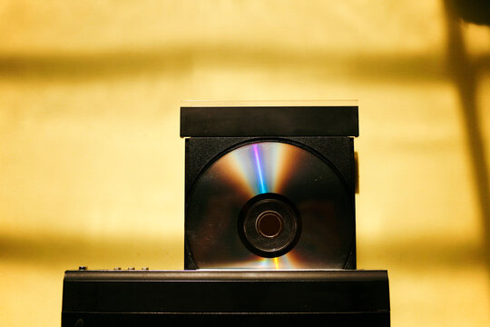 close up of  vcd or dvd player with open tray