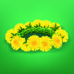 Vector realistic illustration of dandelion wreath