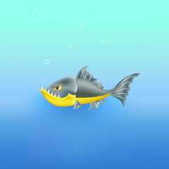 Vector realistic cartoon illustration of piranha fish