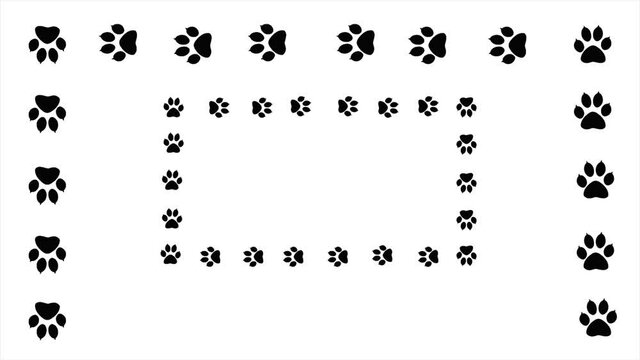 Frame paw print of animal on a white background. An abstract backdrop for the writing of the text.