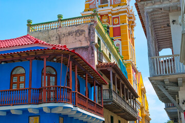 Colonial houses in the old town, Cartagena, UNESCO World Heritage Site, Bolivar Department, Colombia