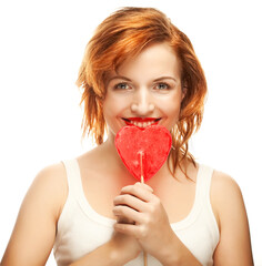  woman with heart lolly pop