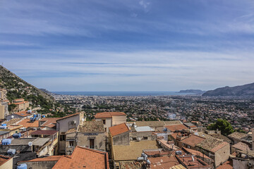 Aerial view of Monreale city from Cathedral of Monreale. Monreale - town and commune in the...