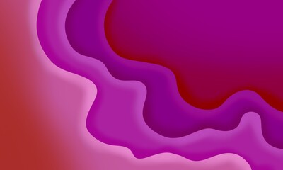 Pink, purple abstract background. Wavy shapes, lines, curvilinear multicolored stripes. Abstract rectangular background. Colored paper effect with shadows.