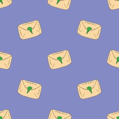 Vector illustration. Envelope with slime isolated on a blue background. Seamless pattern.