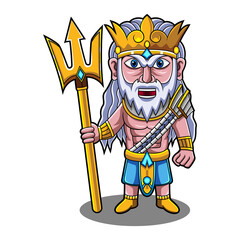 Poseidon chibi mascot logo with trident weapon 