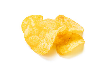 potato chip isolated on white background. beacon chips slice cut out. studio shot