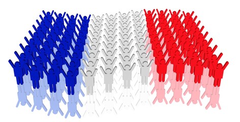eine Menge Menschen in den Farben der französischen Flagge