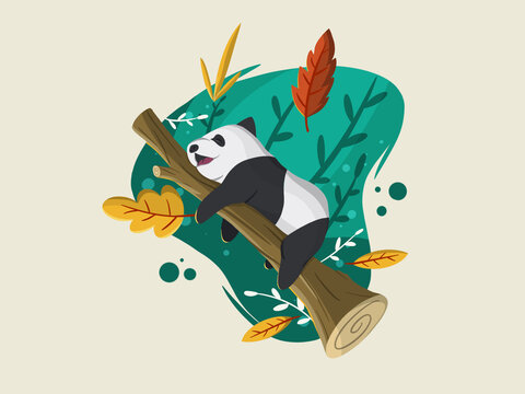 Adorable panda sleep on the wood - Illustration