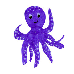 Illustration of cute purple octopus for kids, cards, prints.  