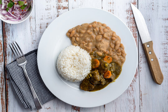 Teasty Peruvian food beans with beef Seco con frejoles