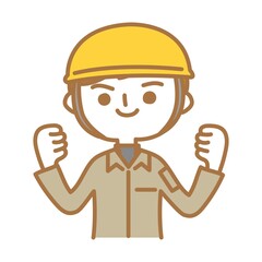ガッツポーズをする作業員男性