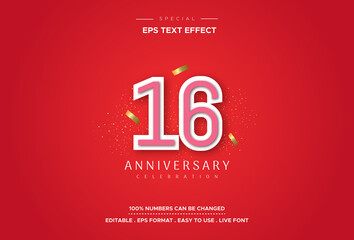 Editable text style effect with 16th anniversary numbers