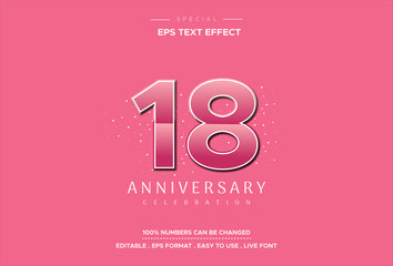 Editable text style effect with 18th anniversary numbers