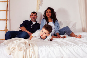 happy smiling family together at home, lifestyle people concept