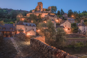 Along the old stone bridge in the quaint and charming medieval French village of Belcastel, Aveyron...