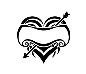 Black and White Heart Shape Abstract Tattoo Design - Floral