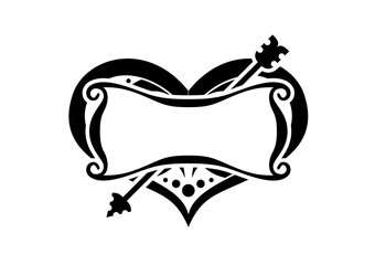 Black and White Heart Shape Abstract Tattoo Design - Floral