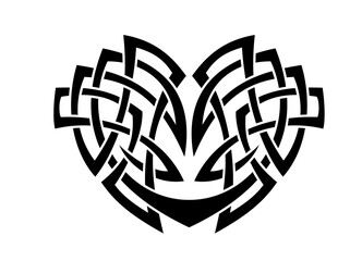 Black and White Heart Shape Abstract Tattoo Design - Floral