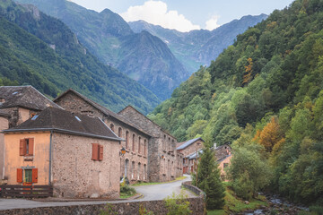 The quaint French mountain village of Couflens in Salau of the Midi-Pyrenees in southwest France.