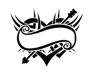 Black and White Heart Shape Abstract Tattoo Design - Floral