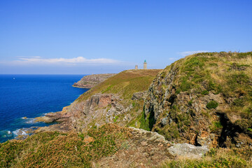 Fototapeta na wymiar Cap Frehel and the lighthouse, English channel, Brittany, France