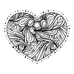 Black and white patterned heart. Valrntine's Day coloring page