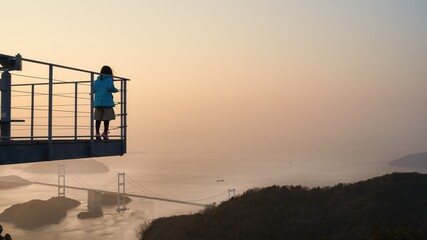 本州四国連絡橋　しまなみ海道の来島海峡大橋。亀老山展望公園から望む瀬戸内海の風景。