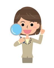 虫眼鏡をもって調べる女性