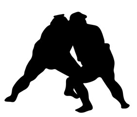 組み合う相撲のシルエット